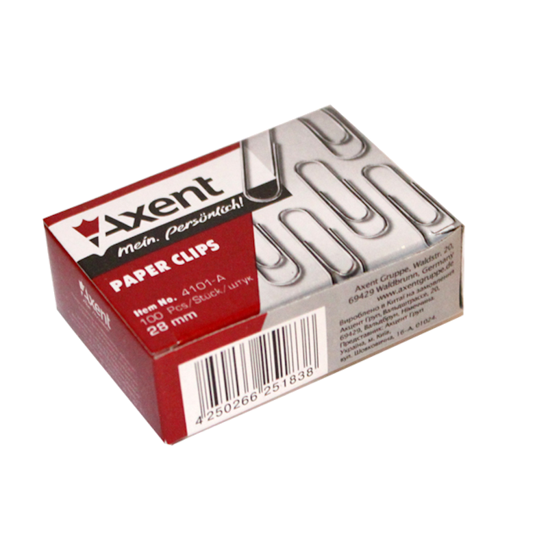 Скріпки AXENT (4101-A) 28 мм, круглі, нікельовані, 100 шт.